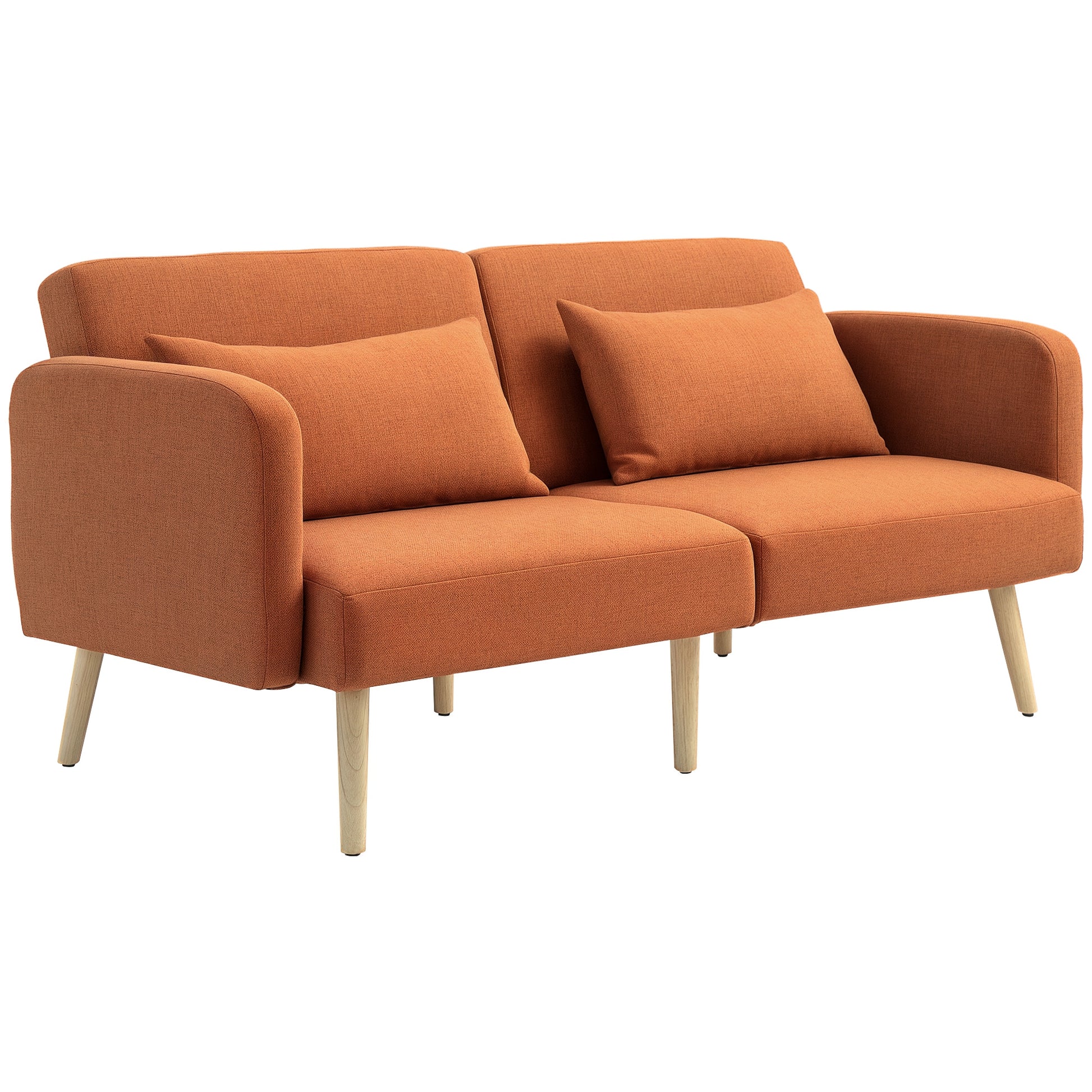 3-Seater Convertible Sofa, 2-Seater Sofa Bed, Reclining Backrest and Adjustable Armrests, Linen-Effect Fabric Click Clack, Solid Wood Legs, 2 Washable Cushions, Brown