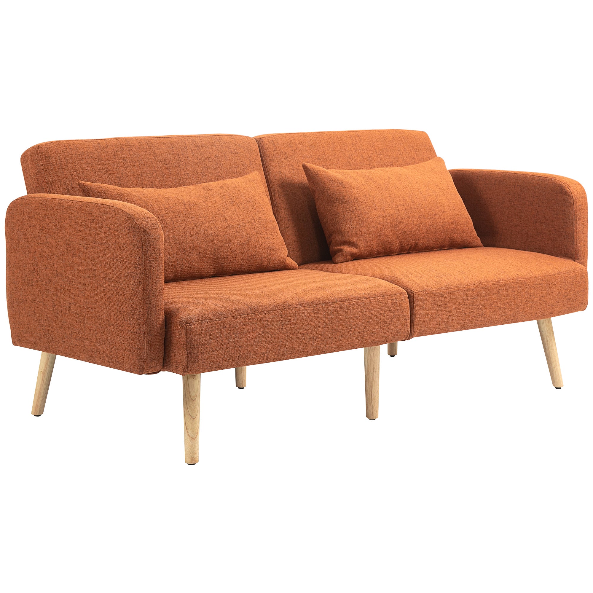 3-Seater Convertible Sofa, 2-Seater Sofa Bed, Reclining Backrest and Adjustable Armrests, Linen-Effect Fabric Click Clack, Solid Wood Legs, 2 Washable Cushions, Brown