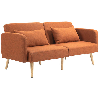 3-Seater Convertible Sofa, 2-Seater Sofa Bed, Reclining Backrest and Adjustable Armrests, Linen-Effect Fabric Click Clack, Solid Wood Legs, 2 Washable Cushions, Brown
