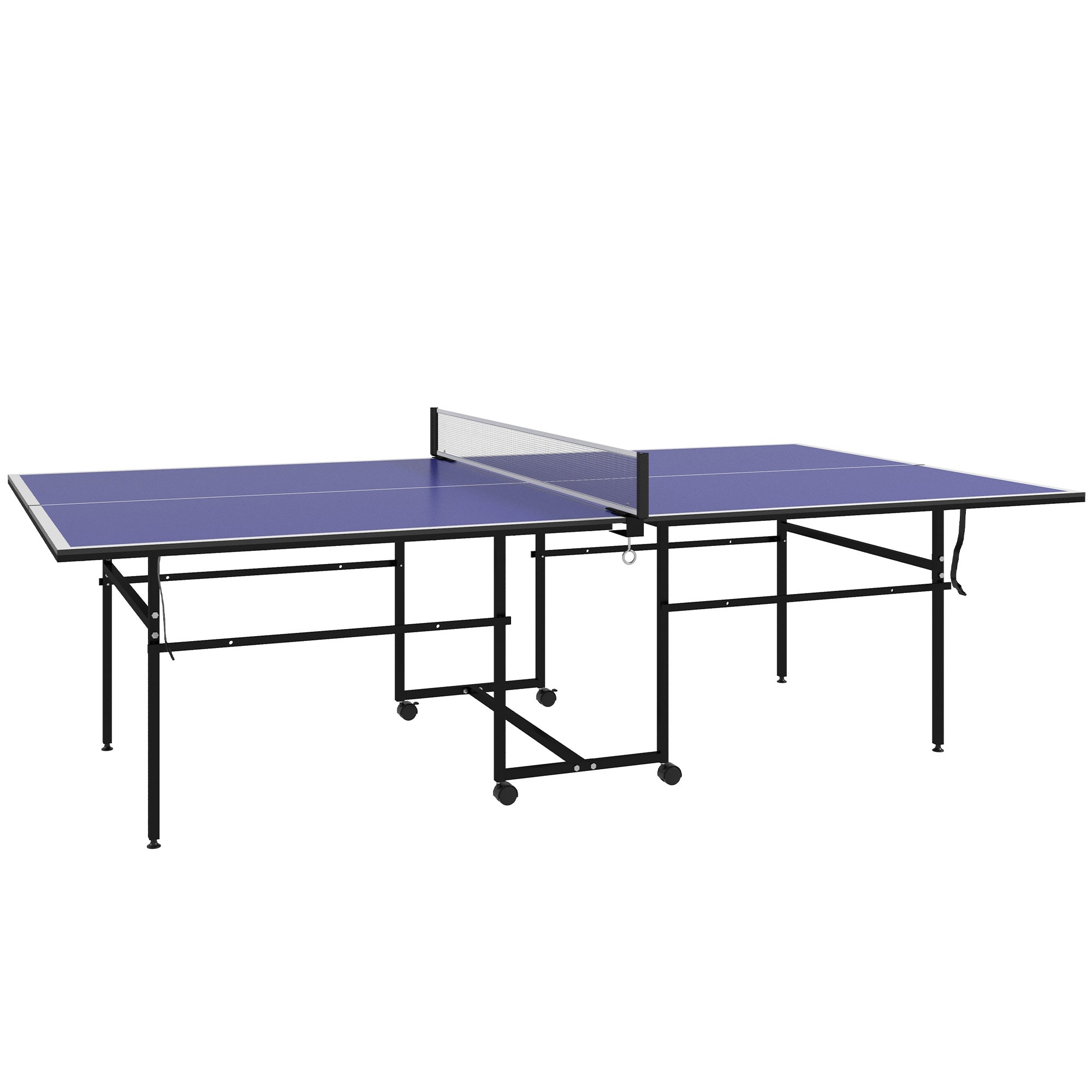 SPORTNOW Table Tennis Table, Folding Quarter Table Tennis Table with Wheels, Table Tennis Set with 2 Table Tennis Paddles, 3 Balls, Outdoor Indoor Steel, Blue, 274 x 152.5 x 75.5 cm