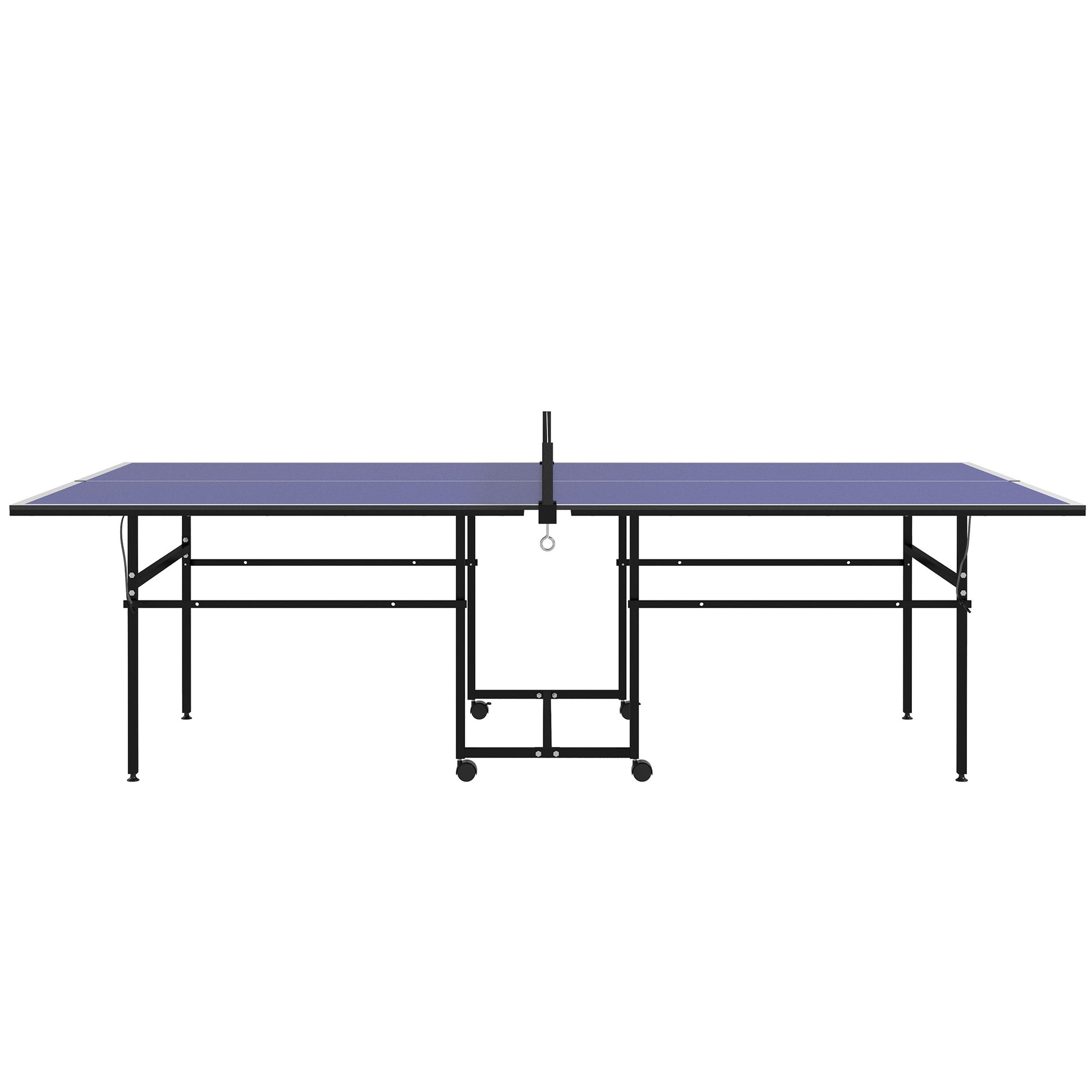SPORTNOW Table Tennis Table, Folding Quarter Table Tennis Table with Wheels, Table Tennis Set with 2 Table Tennis Paddles, 3 Balls, Outdoor Indoor Steel, Blue, 274 x 152.5 x 75.5 cm