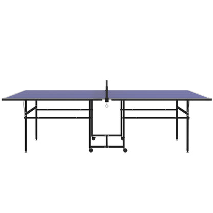 SPORTNOW Table Tennis Table, Folding Quarter Table Tennis Table with Wheels, Table Tennis Set with 2 Table Tennis Paddles, 3 Balls, Outdoor Indoor Steel, Blue, 274 x 152.5 x 75.5 cm