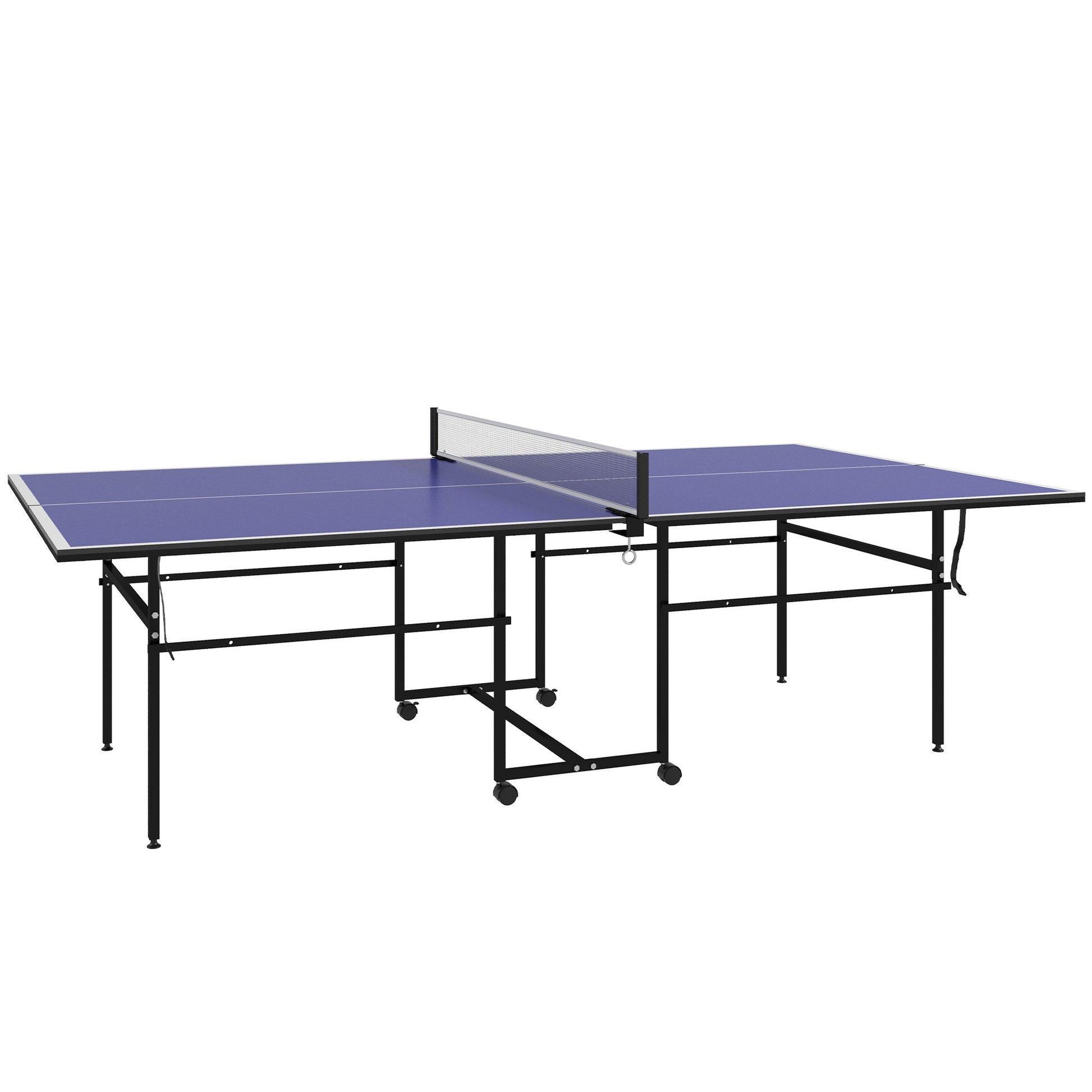 SPORTNOW Table Tennis Table, Folding Quarter Table Tennis Table with Wheels, Table Tennis Set with 2 Table Tennis Paddles, 3 Balls, Outdoor Indoor Steel, Blue, 274 x 152.5 x 75.5 cm