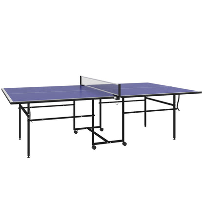 SPORTNOW Table Tennis Table, Folding Quarter Table Tennis Table with Wheels, Table Tennis Set with 2 Table Tennis Paddles, 3 Balls, Outdoor Indoor Steel, Blue, 274 x 152.5 x 75.5 cm