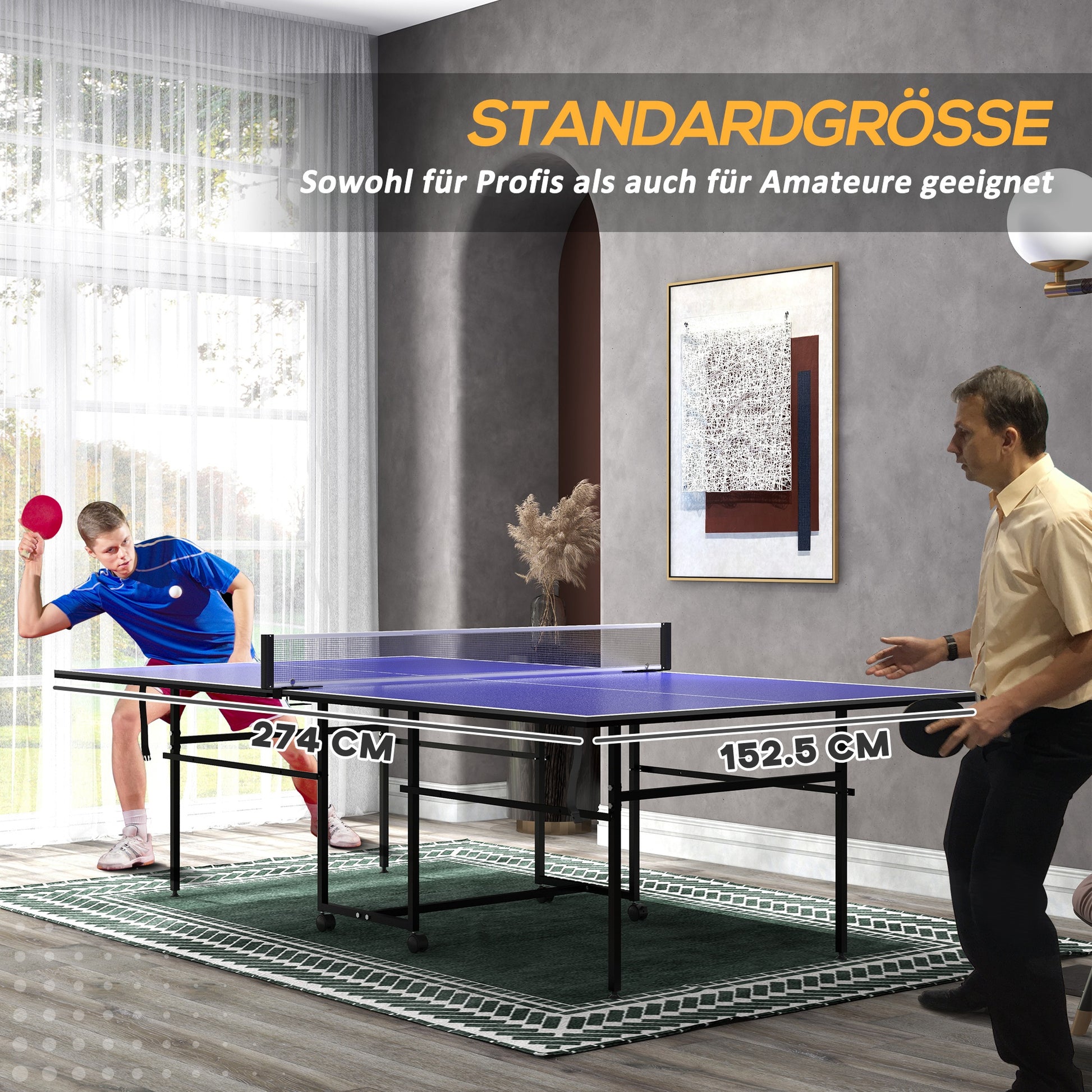 SPORTNOW Table Tennis Table, Folding Quarter Table Tennis Table with Wheels, Table Tennis Set with 2 Table Tennis Paddles, 3 Balls, Outdoor Indoor Steel, Blue, 274 x 152.5 x 75.5 cm