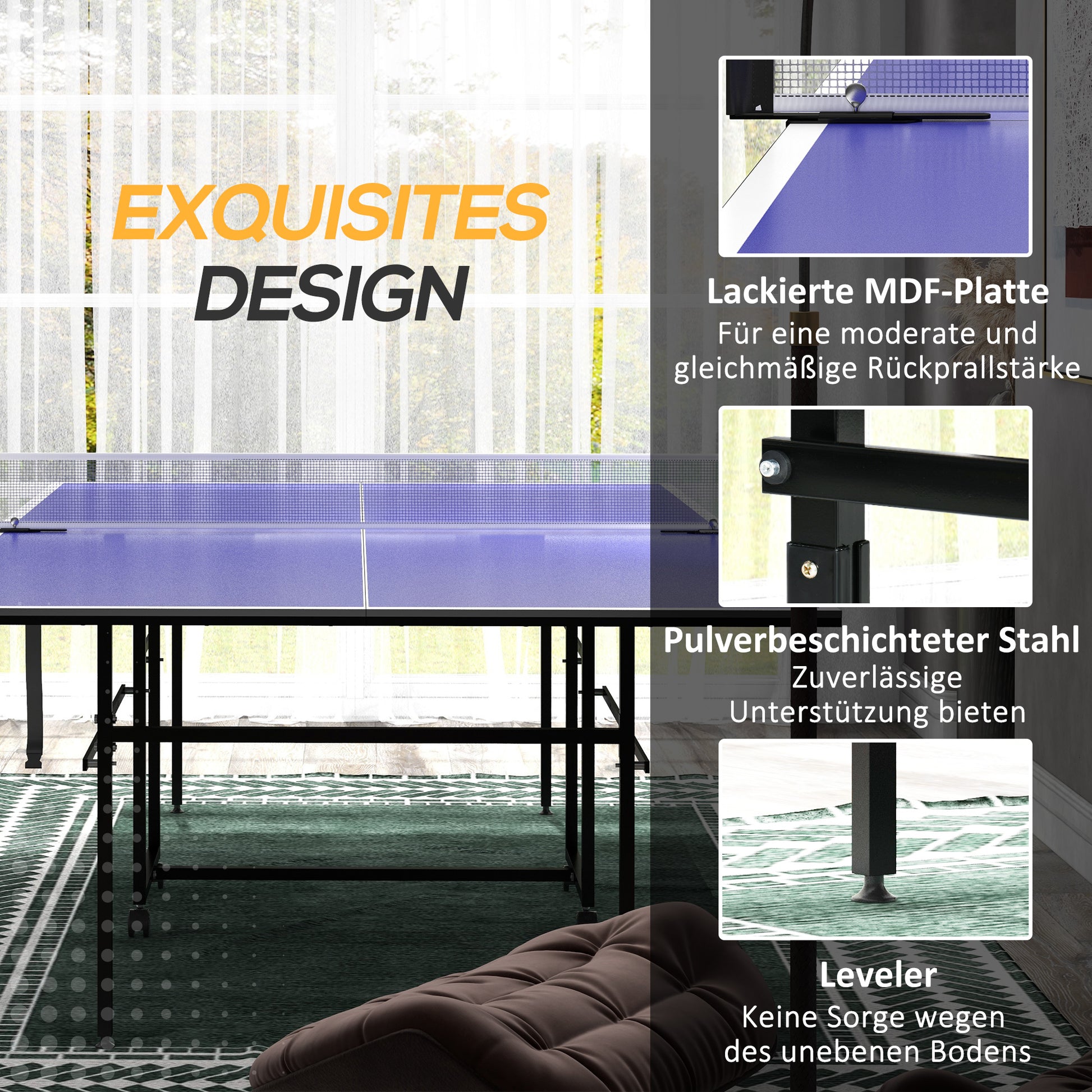 SPORTNOW Table Tennis Table, Folding Quarter Table Tennis Table with Wheels, Table Tennis Set with 2 Table Tennis Paddles, 3 Balls, Outdoor Indoor Steel, Blue, 274 x 152.5 x 75.5 cm