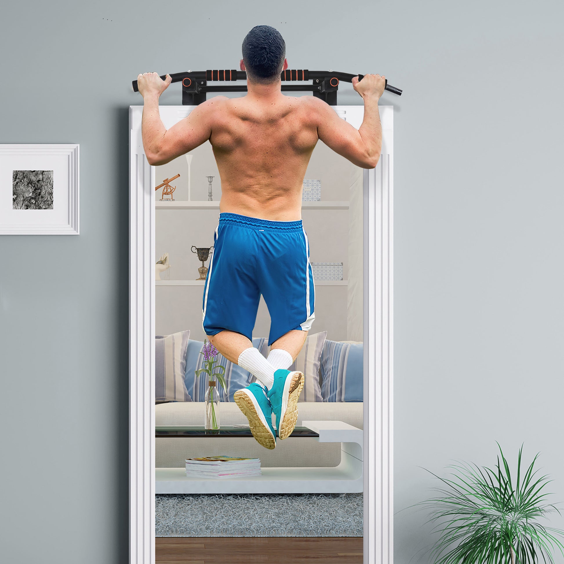 Pull-Up Bar Fitness Bar in Steel Max Load 120 kg Wall Mount 94 x 51 x 18 cm Black