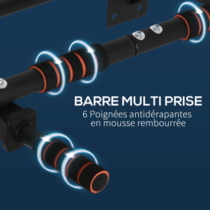 Pull-Up Bar Fitness Bar in Steel Max Load 120 kg Wall Mount 94 x 51 x 18 cm Black