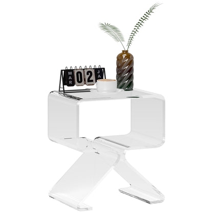 Geometric Low Coffee Table with 2 Levels and Triangular Legs, Acrylic Living Room Table, 40x30x45 cm, Transparent