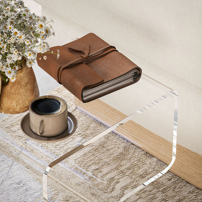 Geometric Low Coffee Table with 2 Levels and Triangular Legs, Acrylic Living Room Table, 40x30x45 cm, Transparent