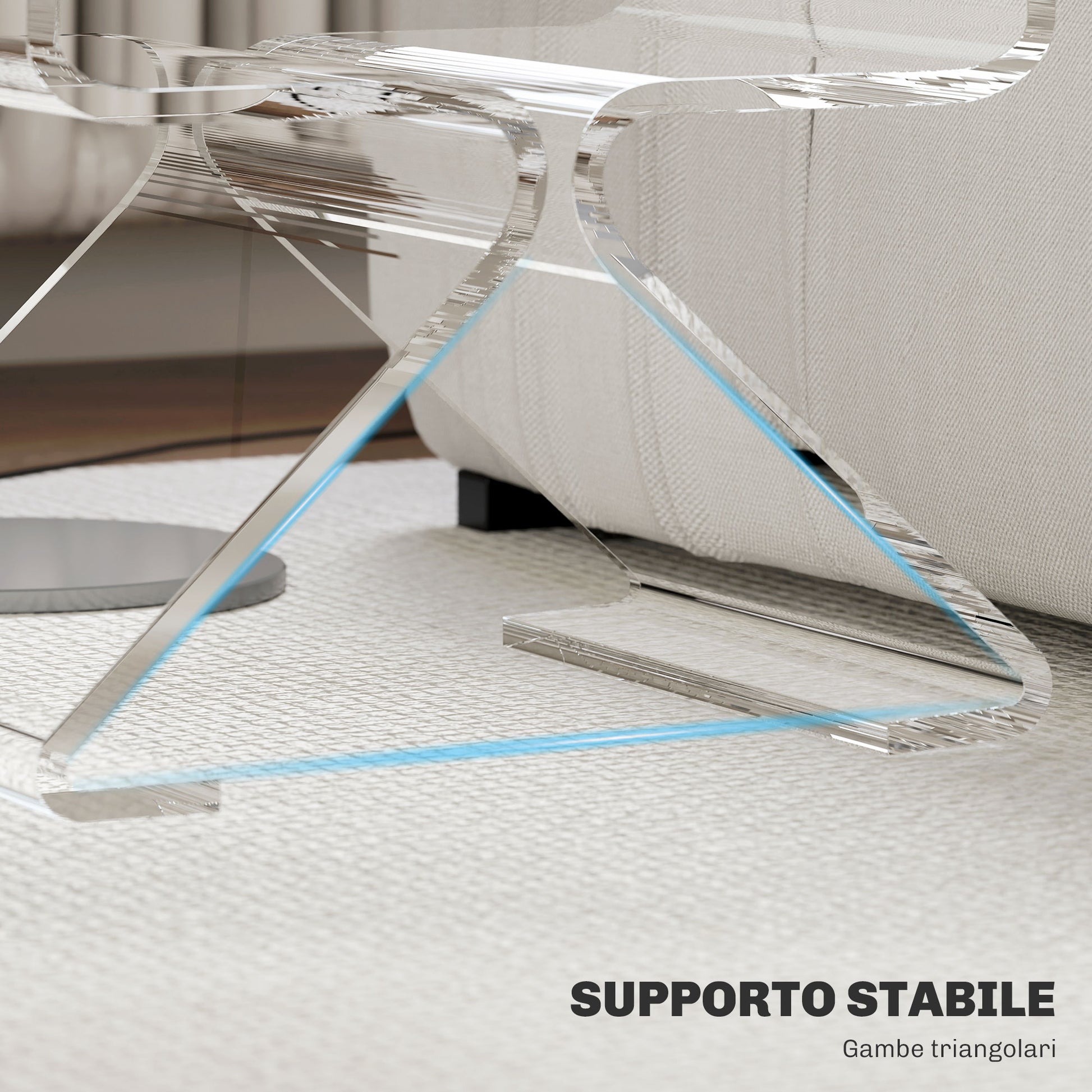 Geometric Low Coffee Table with 2 Levels and Triangular Legs, Acrylic Living Room Table, 40x30x45 cm, Transparent