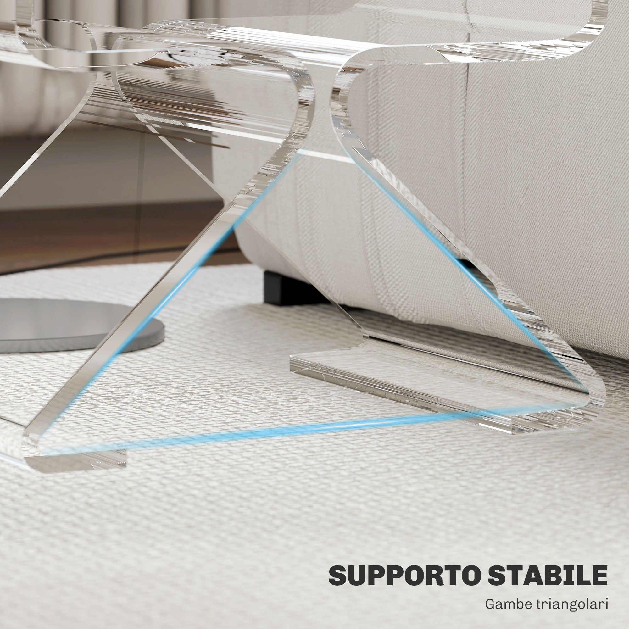 Geometric Low Coffee Table with 2 Levels and Triangular Legs, Acrylic Living Room Table, 40x30x45 cm, Transparent