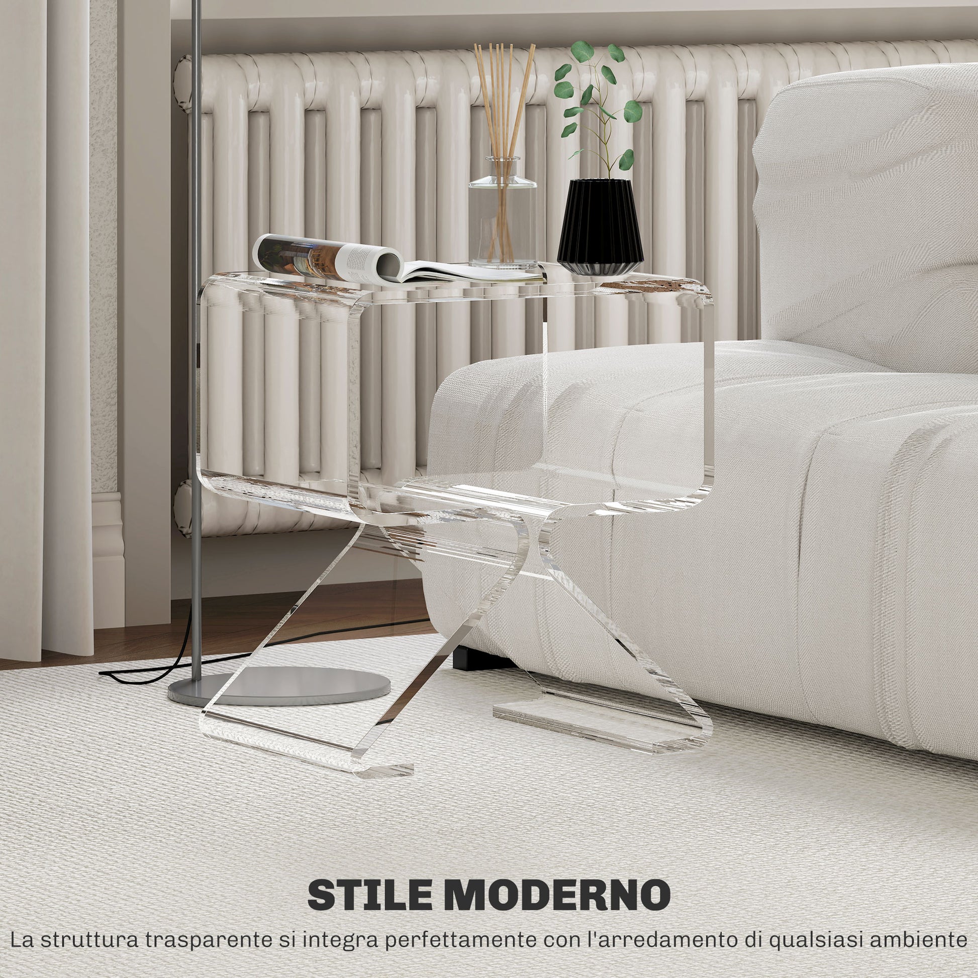 Geometric Low Coffee Table with 2 Levels and Triangular Legs, Acrylic Living Room Table, 40x30x45 cm, Transparent