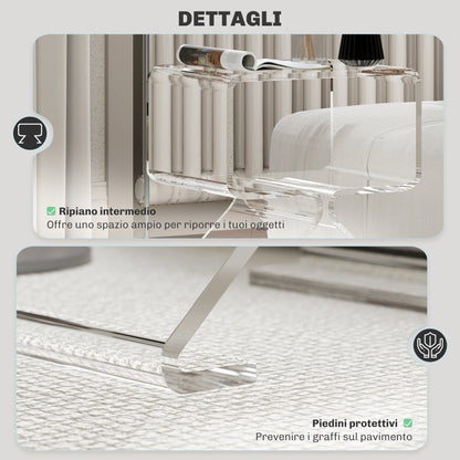 Geometric Low Coffee Table with 2 Levels and Triangular Legs, Acrylic Living Room Table, 40x30x45 cm, Transparent