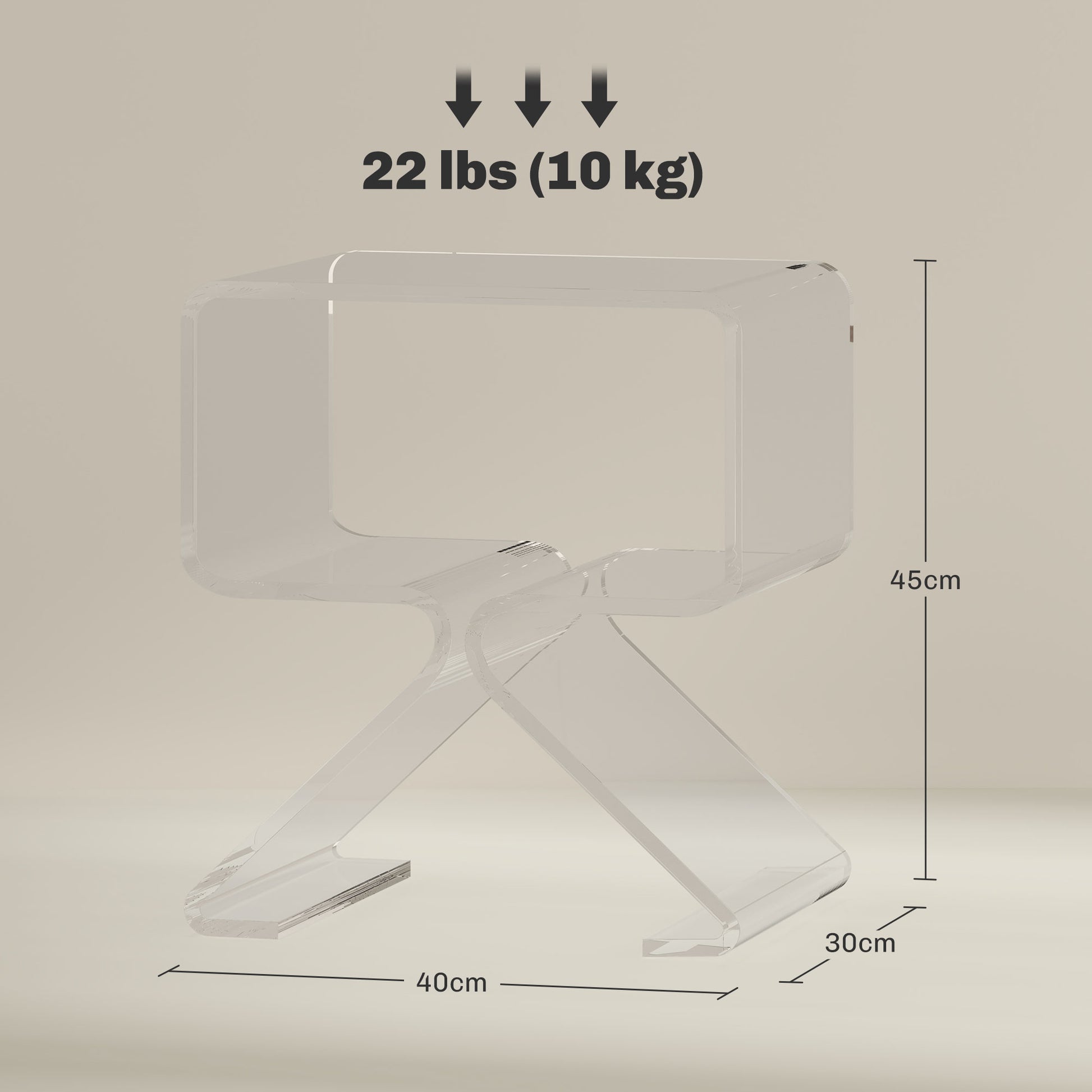 Geometric Low Coffee Table with 2 Levels and Triangular Legs, Acrylic Living Room Table, 40x30x45 cm, Transparent