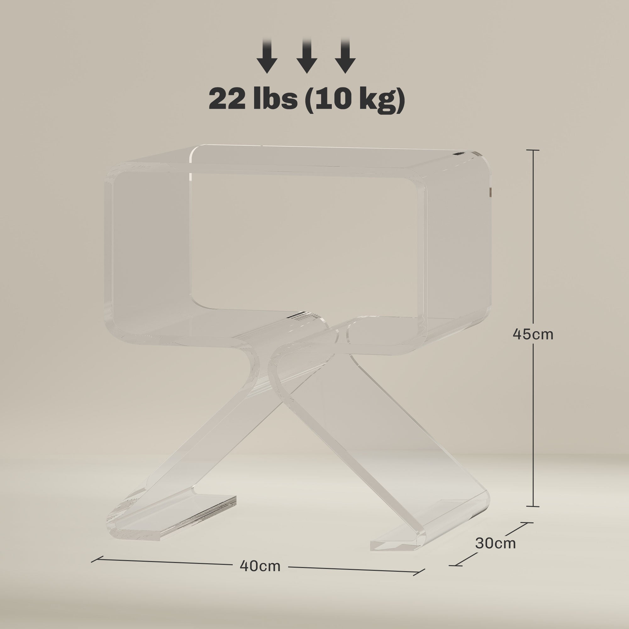 Geometric Low Coffee Table with 2 Levels and Triangular Legs, Acrylic Living Room Table, 40x30x45 cm, Transparent