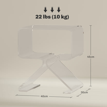 Geometric Low Coffee Table with 2 Levels and Triangular Legs, Acrylic Living Room Table, 40x30x45 cm, Transparent