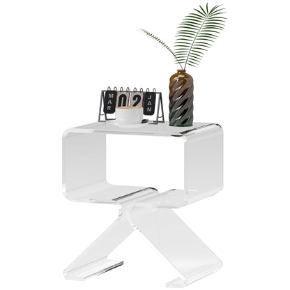 Geometric Low Coffee Table with 2 Levels and Triangular Legs, Acrylic Living Room Table, 40x30x45 cm, Transparent