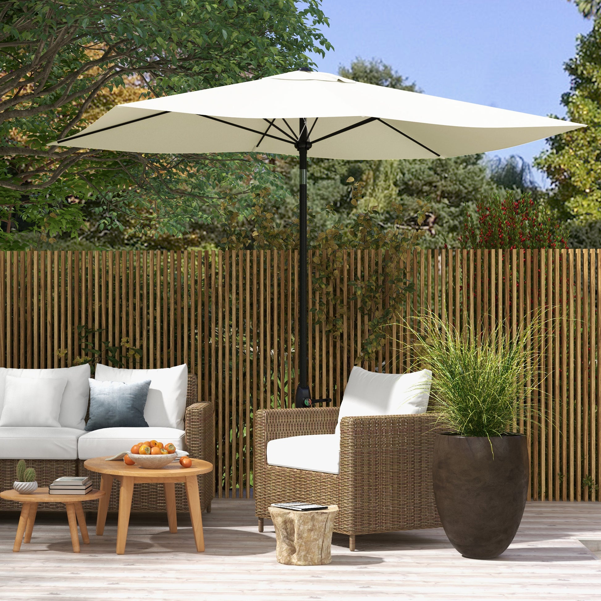 Outdoor Terrace Umbrella 3x2 m Patio Umbrella with Adjustable Angle Aluminum Mast and UV 50+ Protection Umbrella for Garden Patio Beige