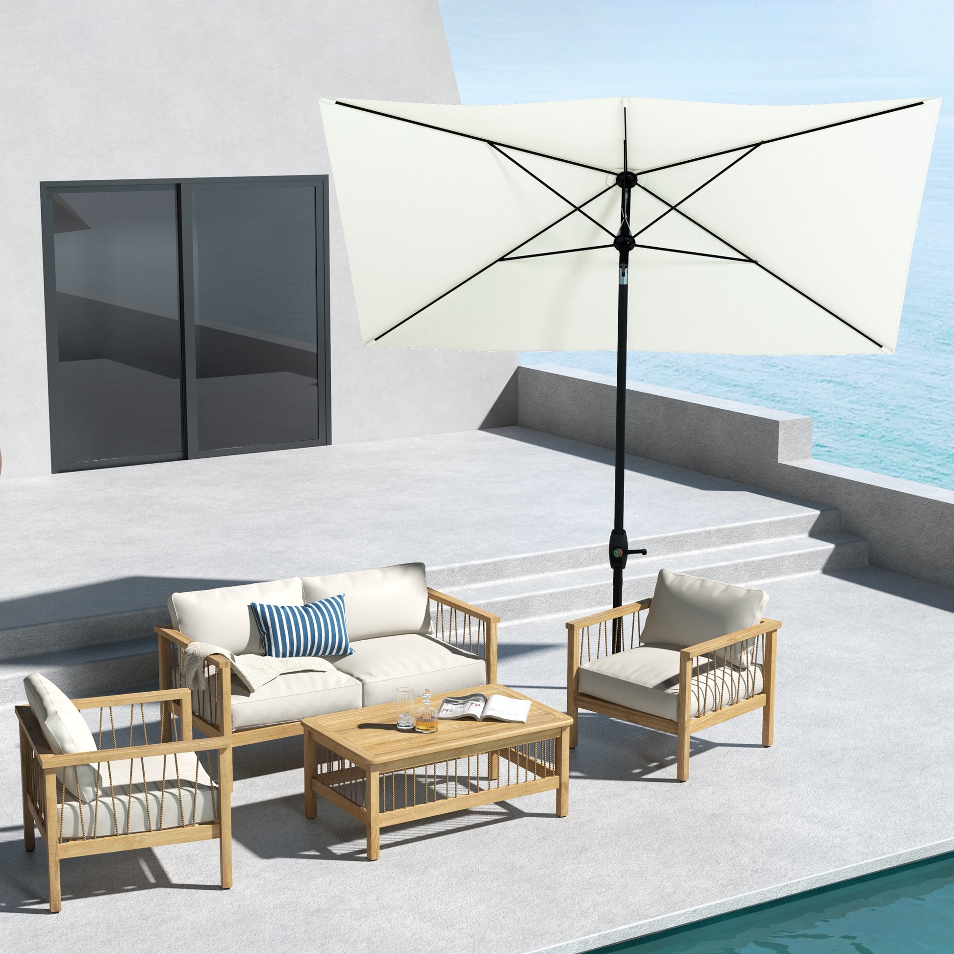 Outdoor Terrace Umbrella 3x2 m Patio Umbrella with Adjustable Angle Aluminum Mast and UV 50+ Protection Umbrella for Garden Patio Beige