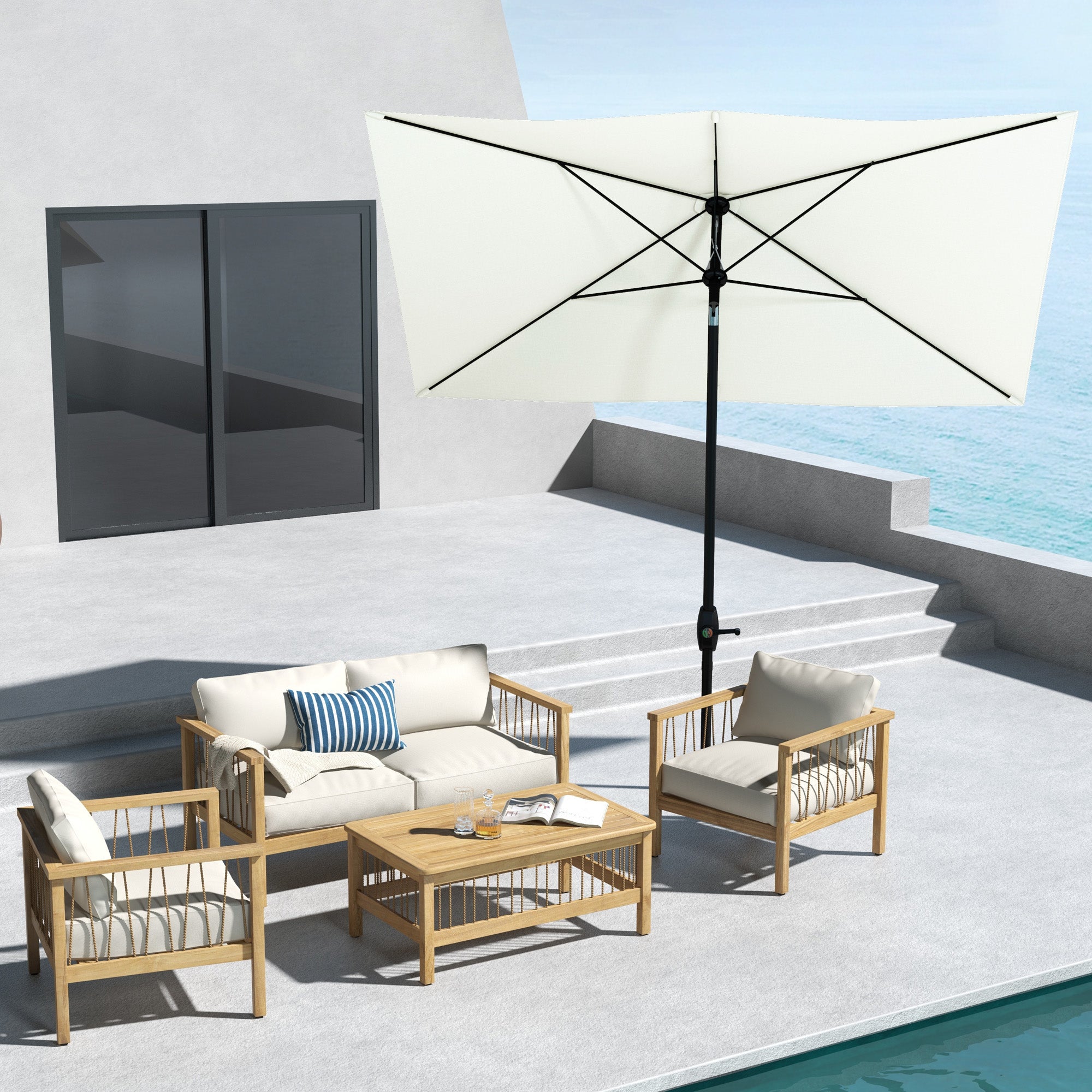 Outdoor Terrace Umbrella 3x2 m Patio Umbrella with Adjustable Angle Aluminum Mast and UV 50+ Protection Umbrella for Garden Patio Beige