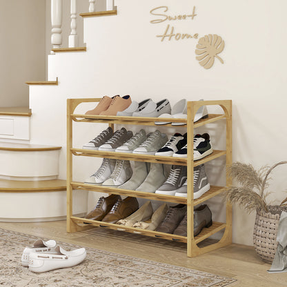 Shoe Rack, Shoe Stand with 4 Levels made of Bamboo, for max. 12 Pairs of Shoes, Shoe Shelf with Handle for Entryway, Bedroom, 76 x 33 x 67 cm, Natural