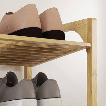 Shoe Rack, Shoe Stand with 4 Levels made of Bamboo, for max. 12 Pairs of Shoes, Shoe Shelf with Handle for Entryway, Bedroom, 76 x 33 x 67 cm, Natural