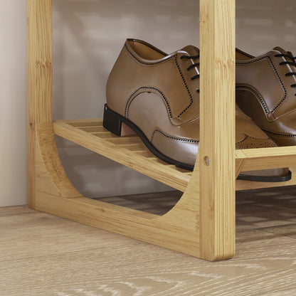 Shoe Rack, Shoe Stand with 4 Levels made of Bamboo, for max. 12 Pairs of Shoes, Shoe Shelf with Handle for Entryway, Bedroom, 76 x 33 x 67 cm, Natural