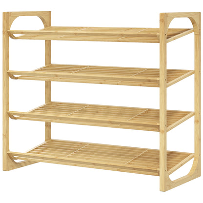 Shoe Rack, Shoe Stand with 4 Levels made of Bamboo, for max. 12 Pairs of Shoes, Shoe Shelf with Handle for Entryway, Bedroom, 76 x 33 x 67 cm, Natural