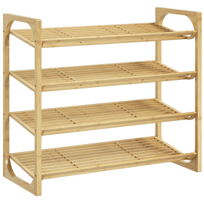 Shoe Rack, Shoe Stand with 4 Levels made of Bamboo, for max. 12 Pairs of Shoes, Shoe Shelf with Handle for Entryway, Bedroom, 76 x 33 x 67 cm, Natural