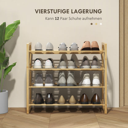 Shoe Rack, Shoe Stand with 4 Levels made of Bamboo, for max. 12 Pairs of Shoes, Shoe Shelf with Handle for Entryway, Bedroom, 76 x 33 x 67 cm, Natural