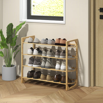 Shoe Rack, Shoe Stand with 4 Levels made of Bamboo, for max. 12 Pairs of Shoes, Shoe Shelf with Handle for Entryway, Bedroom, 76 x 33 x 67 cm, Natural
