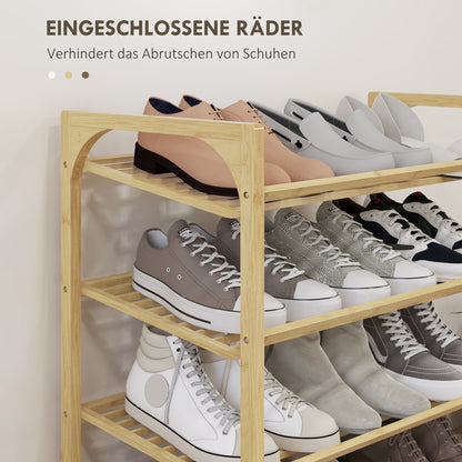 Shoe Rack, Shoe Stand with 4 Levels made of Bamboo, for max. 12 Pairs of Shoes, Shoe Shelf with Handle for Entryway, Bedroom, 76 x 33 x 67 cm, Natural