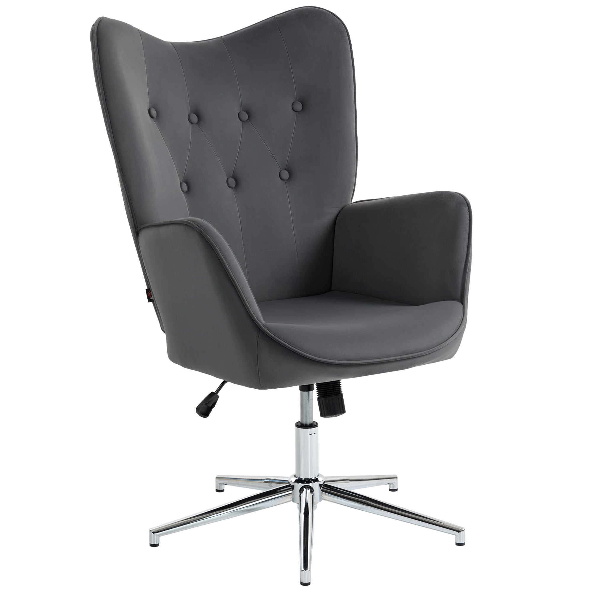 Velvet Accent Swivel Chair — Padded, Height-Adjustable with Armrests, Rocking Function, Dark Gray