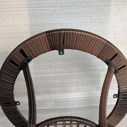 Round Rattan Table Ø64x71 cm Garden Table with Shelf Steel Frame and Glass Top Load 50 kg for Terrace Patio Brown