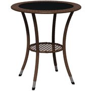 Round Rattan Table Ø64x71 cm Garden Table with Shelf Steel Frame and Glass Top Load 50 kg for Terrace Patio Brown