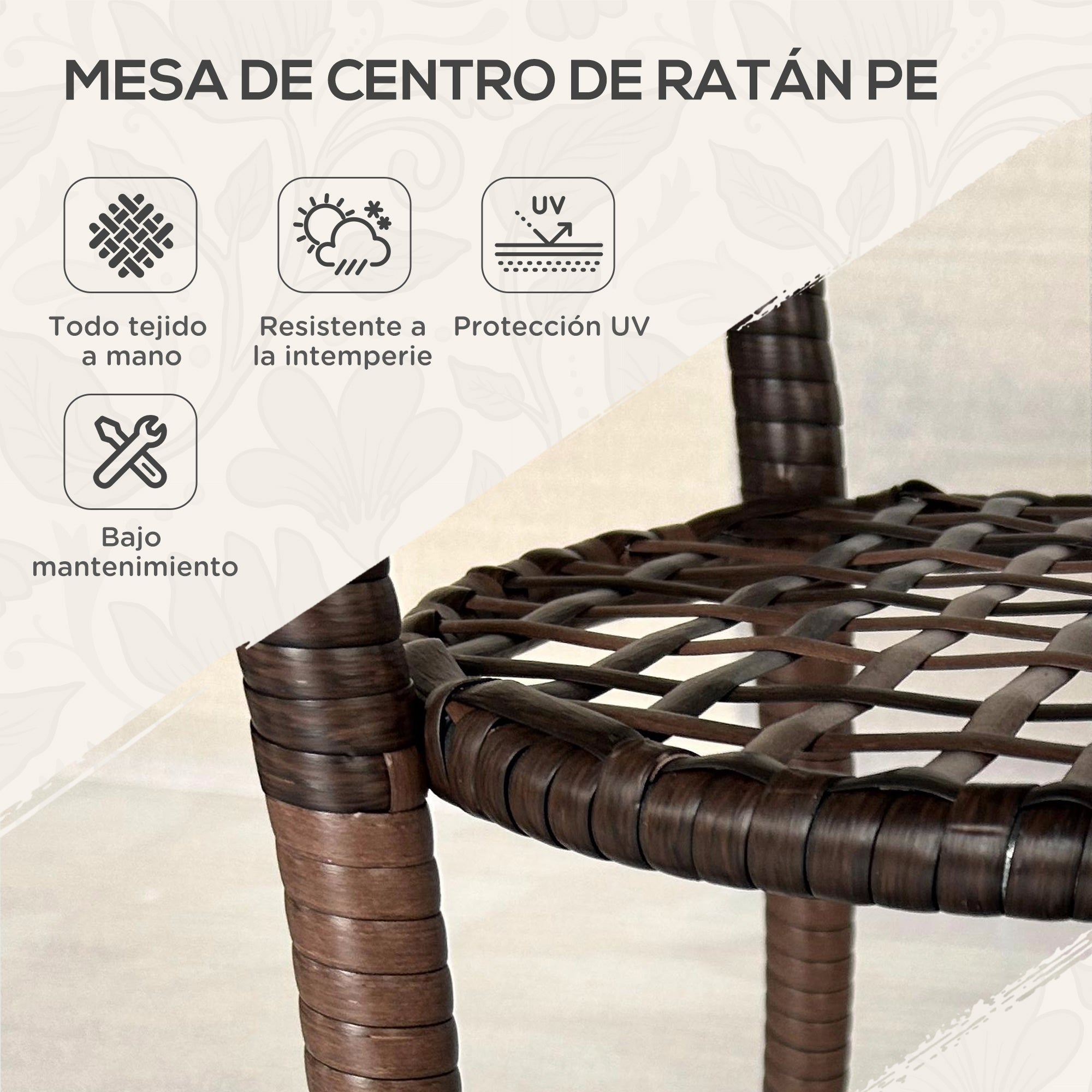 Round Rattan Table Ø64x71 cm Garden Table with Shelf Steel Frame and Glass Top Load 50 kg for Terrace Patio Brown