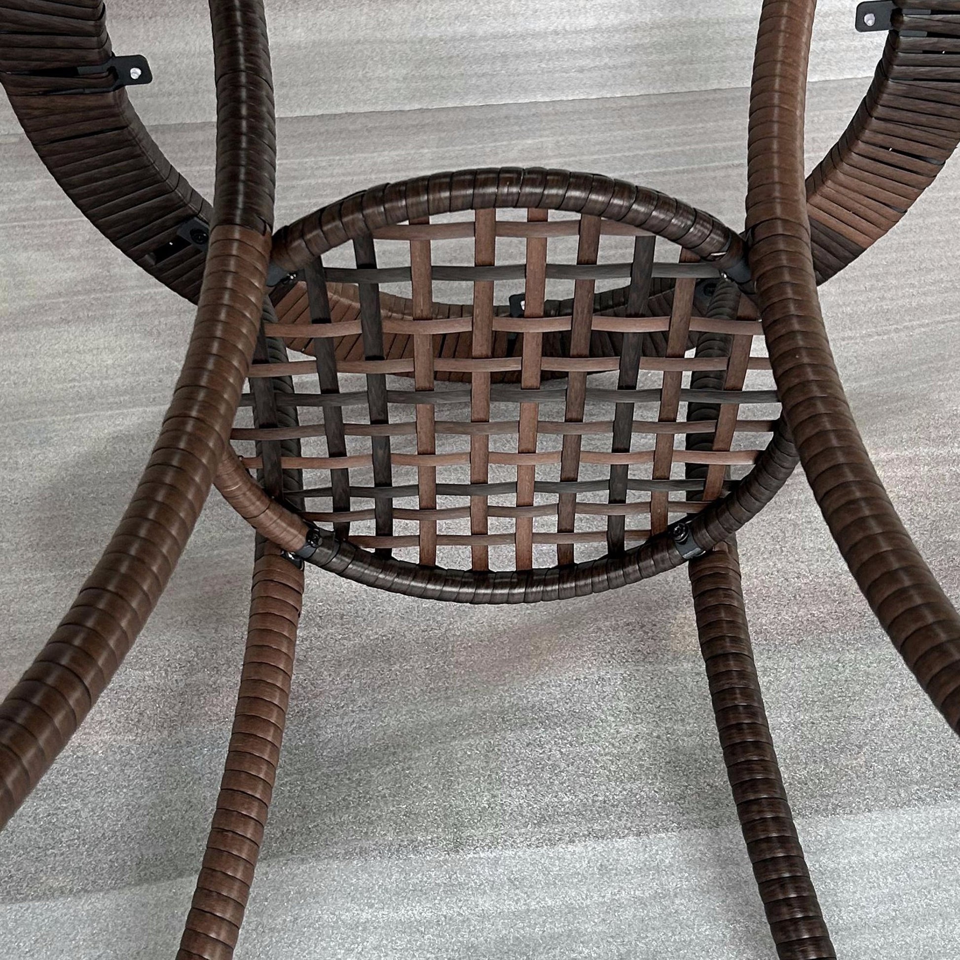 Round Rattan Table Ø64x71 cm Garden Table with Shelf Steel Frame and Glass Top Load 50 kg for Terrace Patio Brown