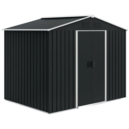 Outdoor Garden Shed 3.6m² 236x174x190 cm Gray Garden Shed with 2 Sliding Doors Sloping Roof and 4 Windows for Patio Terrace