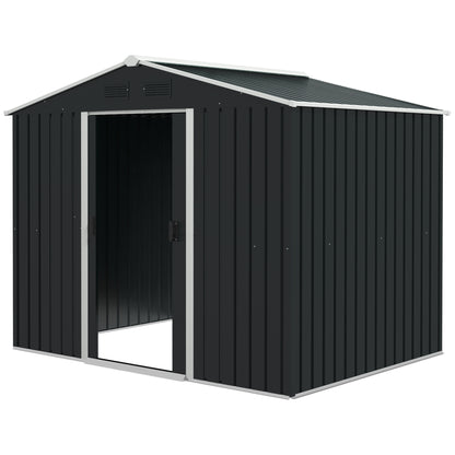 Outdoor Garden Shed 3.6m² 236x174x190 cm Gray Garden Shed with 2 Sliding Doors Sloping Roof and 4 Windows for Patio Terrace