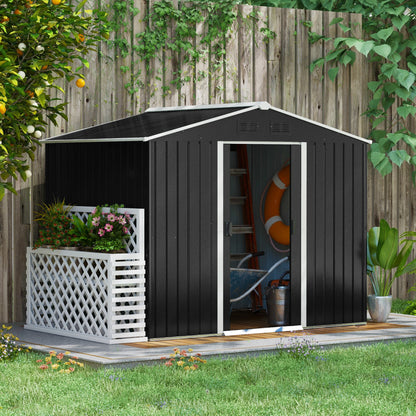 Outdoor Garden Shed 3.6m² 236x174x190 cm Gray Garden Shed with 2 Sliding Doors Sloping Roof and 4 Windows for Patio Terrace