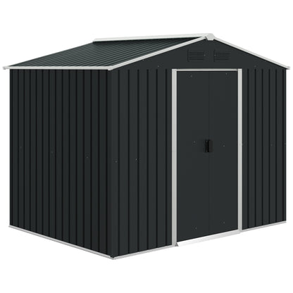 Outdoor Garden Shed 3.6m² 236x174x190 cm Gray Garden Shed with 2 Sliding Doors Sloping Roof and 4 Windows for Patio Terrace