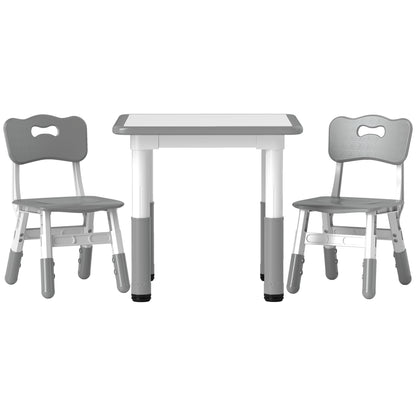 3-Piece Children's Table and Chairs Set with Adjustable Height Children's Table with 2 Chairs Easy to Clean for Kids from 18 Months to 5 Years for Playroom Bedroom Nursery White and Gray