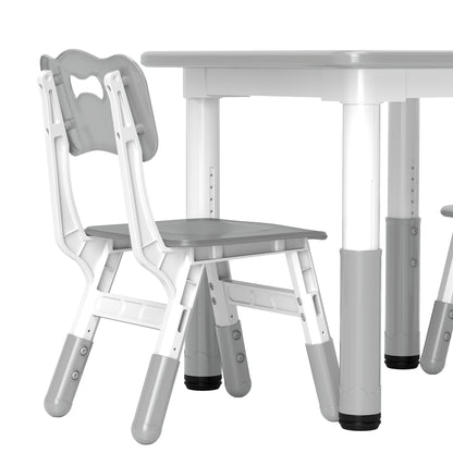 3-Piece Children's Table and Chairs Set with Adjustable Height Children's Table with 2 Chairs Easy to Clean for Kids from 18 Months to 5 Years for Playroom Bedroom Nursery White and Gray