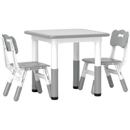 3-Piece Children's Table and Chairs Set with Adjustable Height Children's Table with 2 Chairs Easy to Clean for Kids from 18 Months to 5 Years for Playroom Bedroom Nursery White and Gray