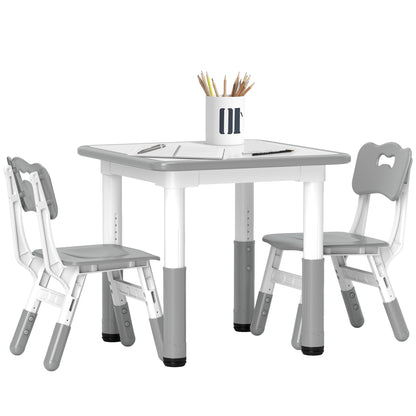 3-Piece Children's Table and Chairs Set with Adjustable Height Children's Table with 2 Chairs Easy to Clean for Kids from 18 Months to 5 Years for Playroom Bedroom Nursery White and Gray