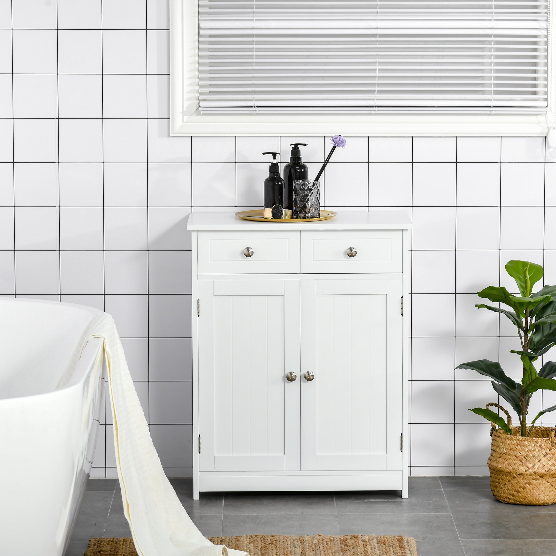 Bathroom Storage Cabinet Bathroom Cabinet with 2 Drawers 2 Doors and Adjustable Shelf Modern Style for Shower Bedroom 60x30x75 cm White