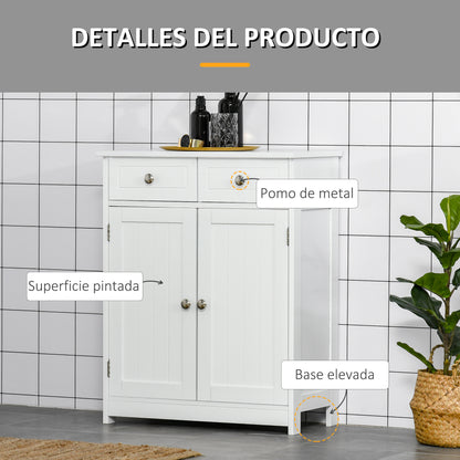 Bathroom Storage Cabinet Bathroom Cabinet with 2 Drawers 2 Doors and Adjustable Shelf Modern Style for Shower Bedroom 60x30x75 cm White