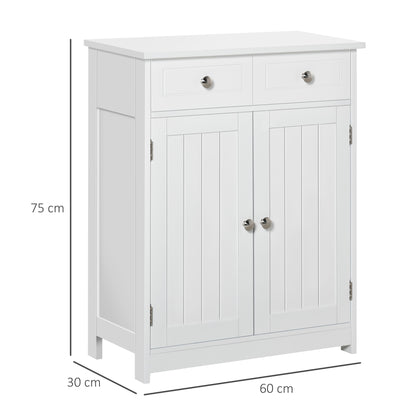 Bathroom Storage Cabinet Bathroom Cabinet with 2 Drawers 2 Doors and Adjustable Shelf Modern Style for Shower Bedroom 60x30x75 cm White