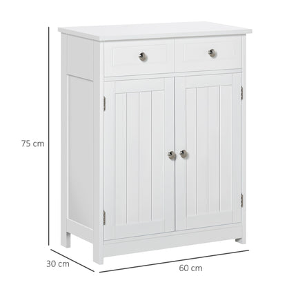 Bathroom Storage Cabinet Bathroom Cabinet with 2 Drawers 2 Doors and Adjustable Shelf Modern Style for Shower Bedroom 60x30x75 cm White